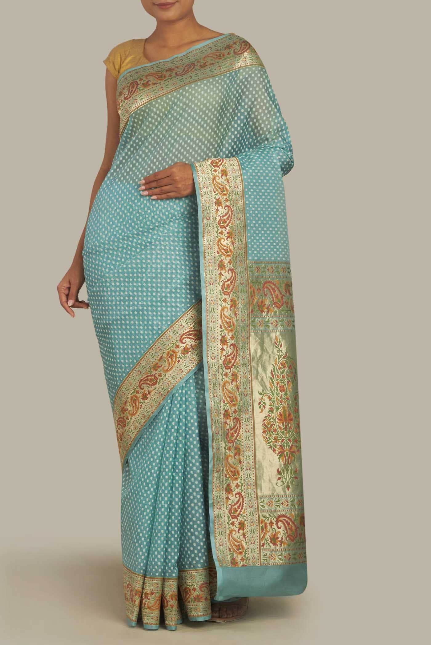 Green Banarasi Kora Silk Saree