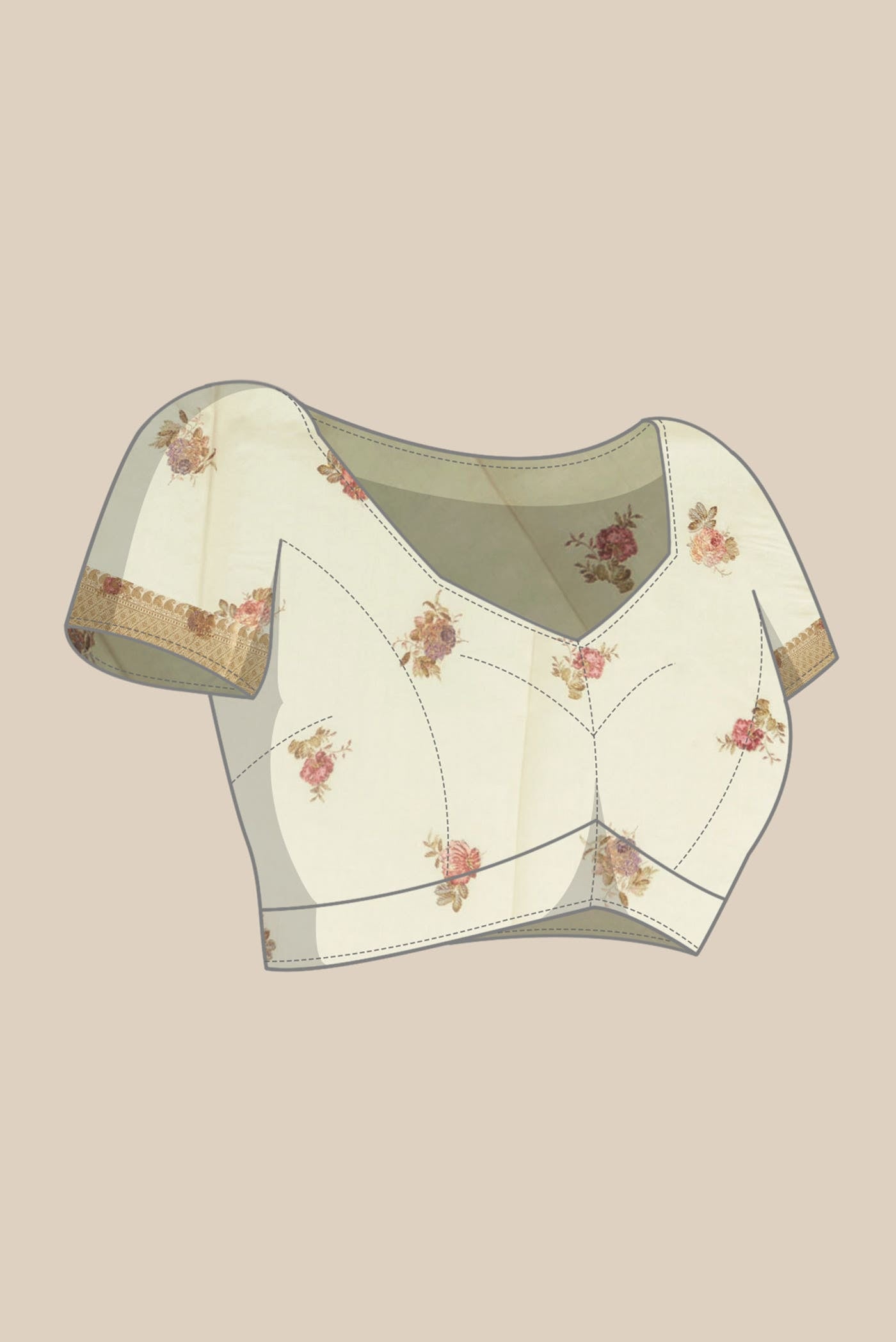Cream Organza Silk Saree