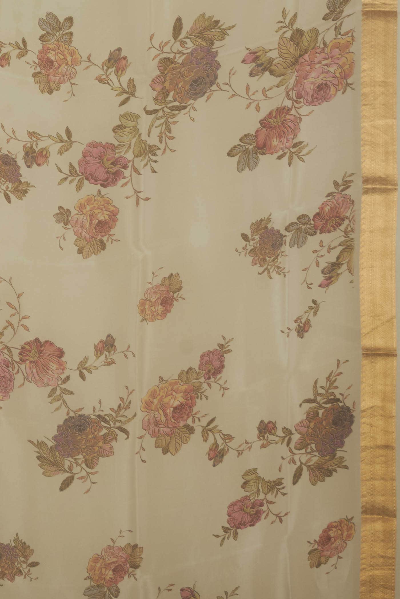 Cream Organza Silk Saree