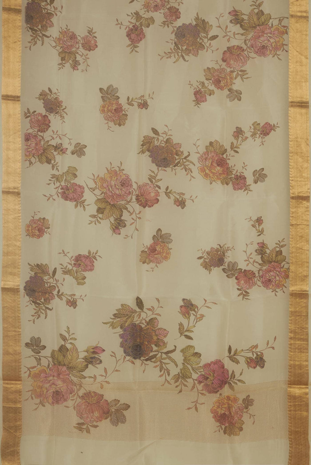 Cream Organza Silk Saree