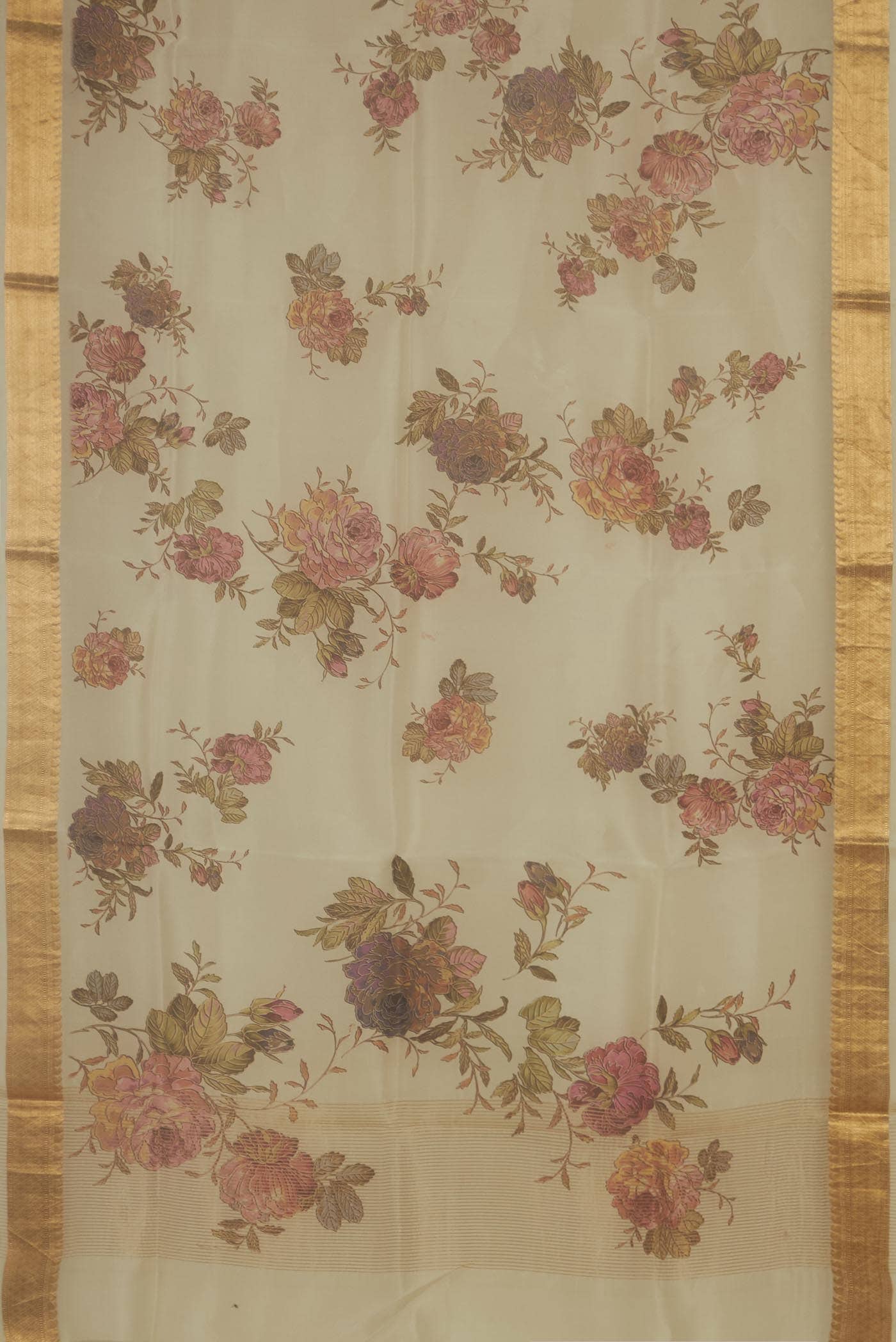 Cream Organza Silk Saree