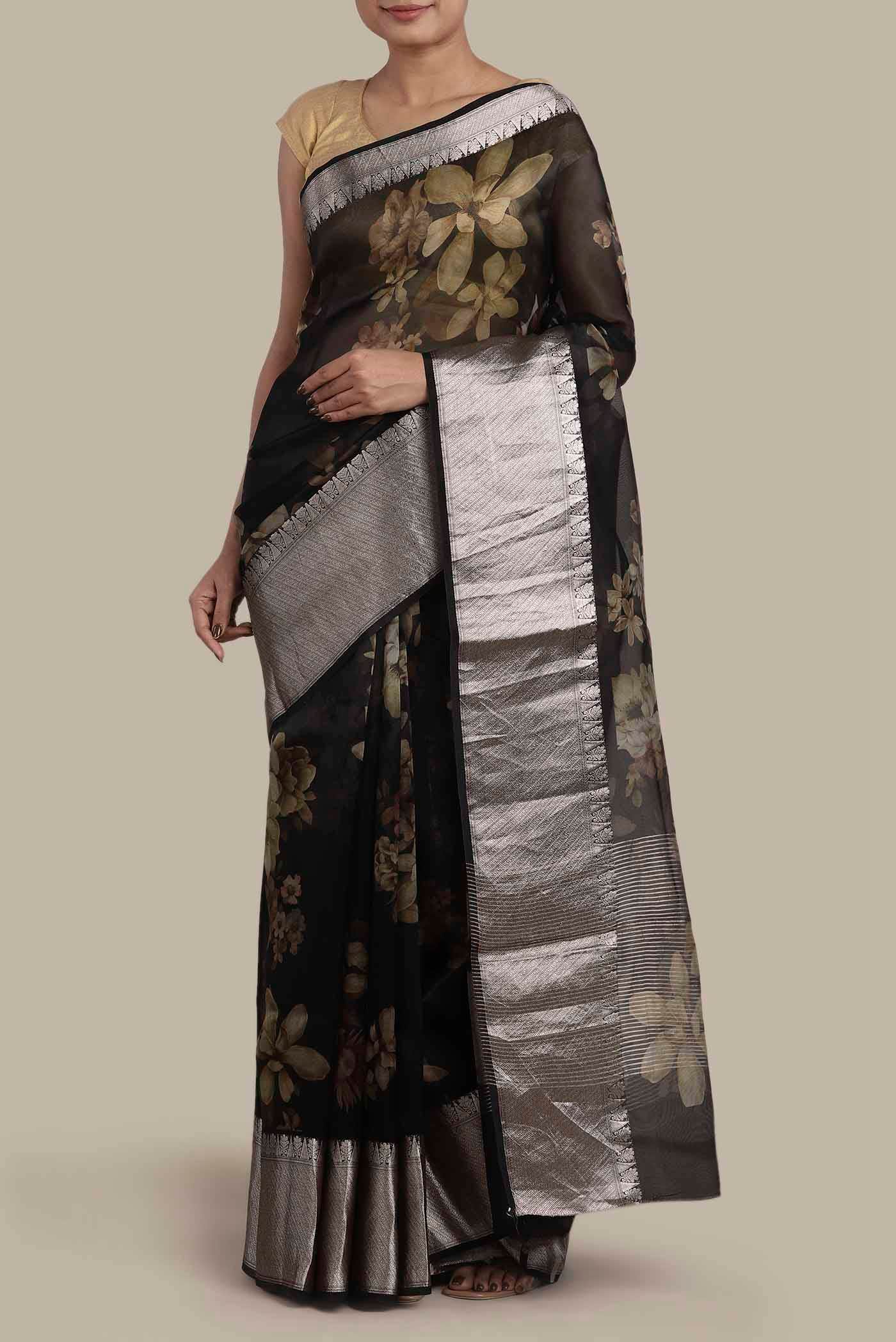 Black Organza Silk Saree