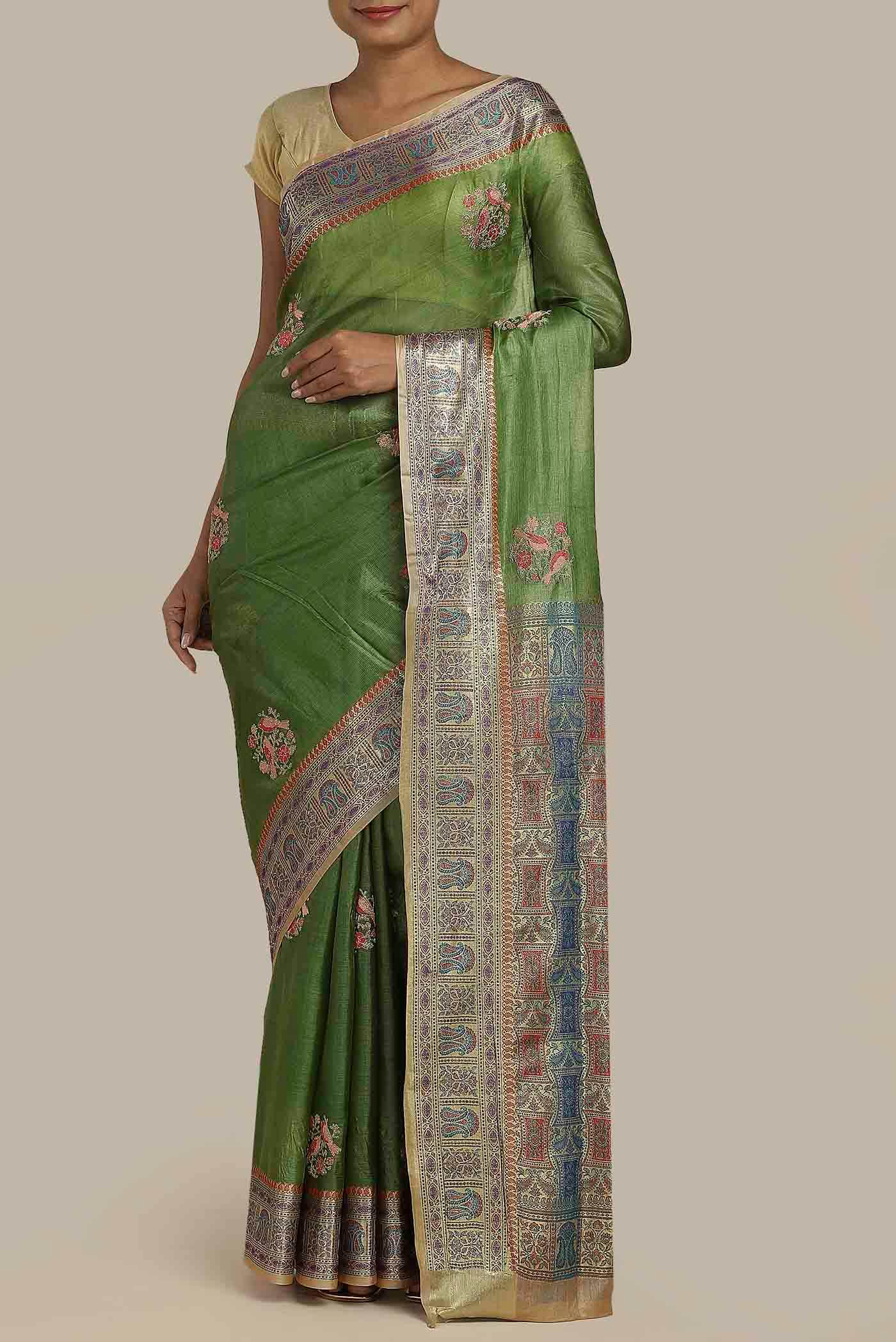 Green Banarasi Tussar Silk Saree