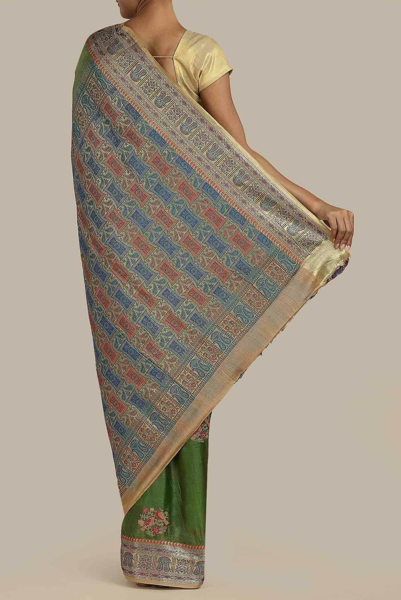 Green Banarasi Tussar Silk Saree