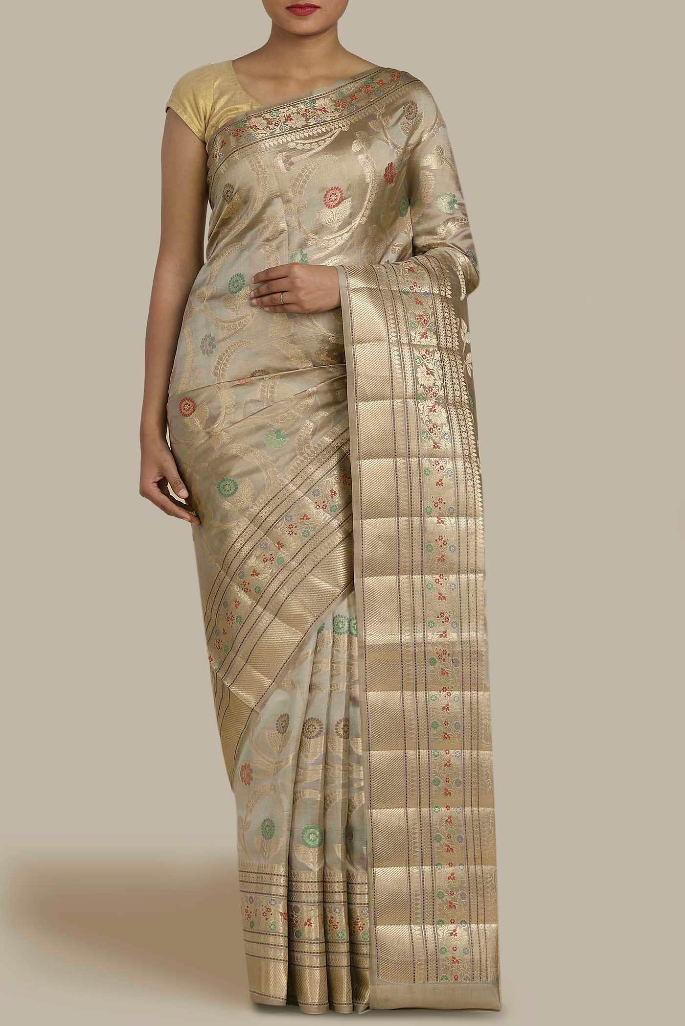 Beige Banarasi Raw Silk Saree