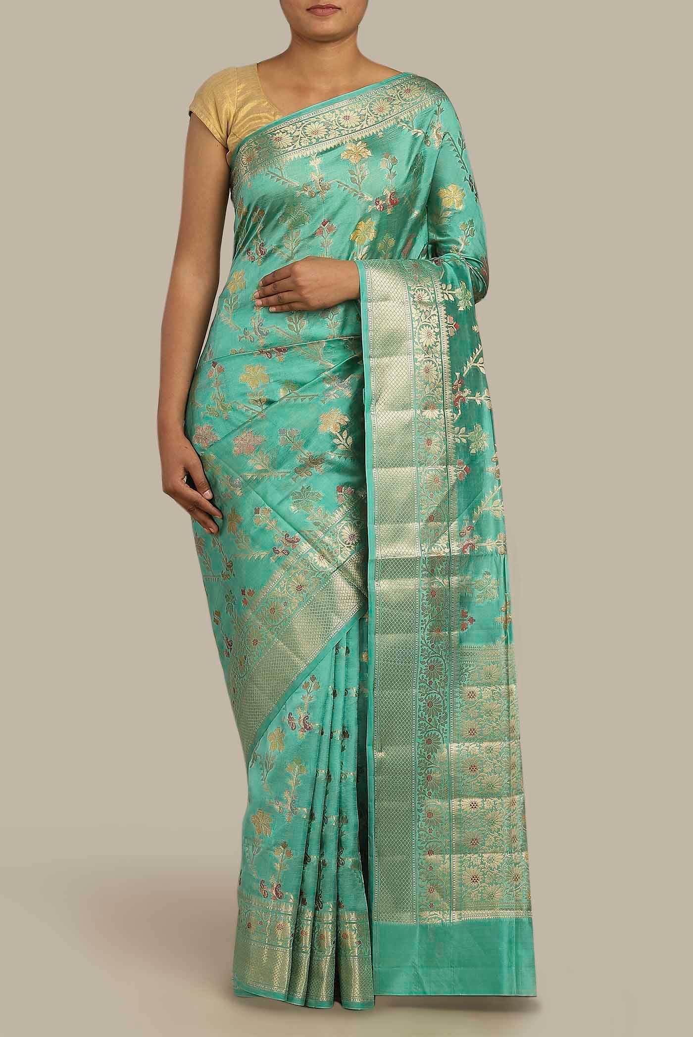 Green Banarasi Raw Silk Saree