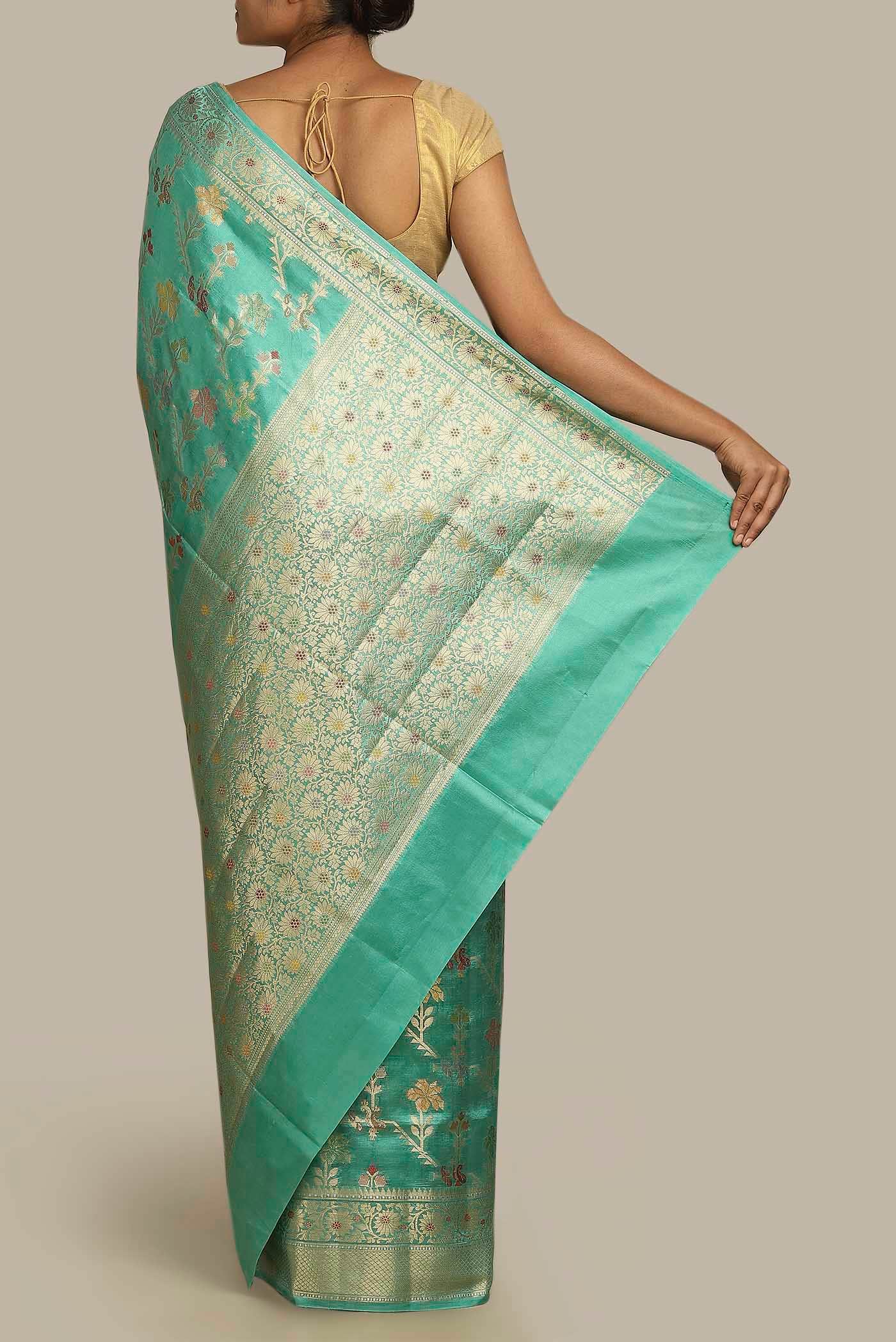 Green Banarasi Raw Silk Saree