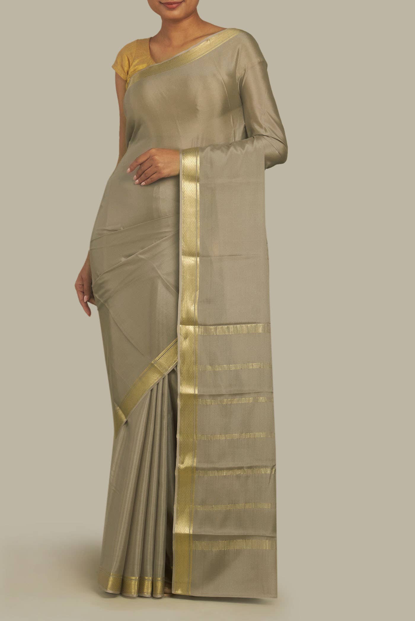 Beige Mysore Crepe Saree