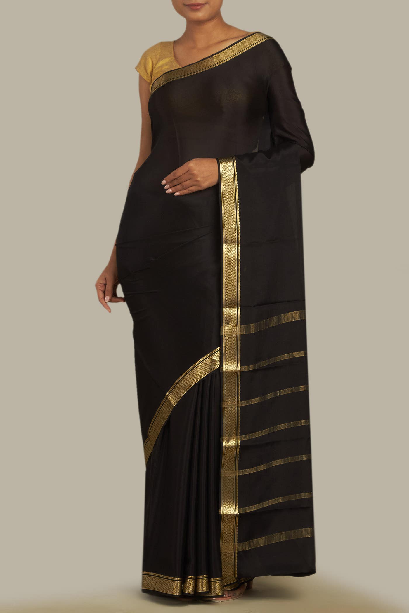 Black Mysore Crepe Saree