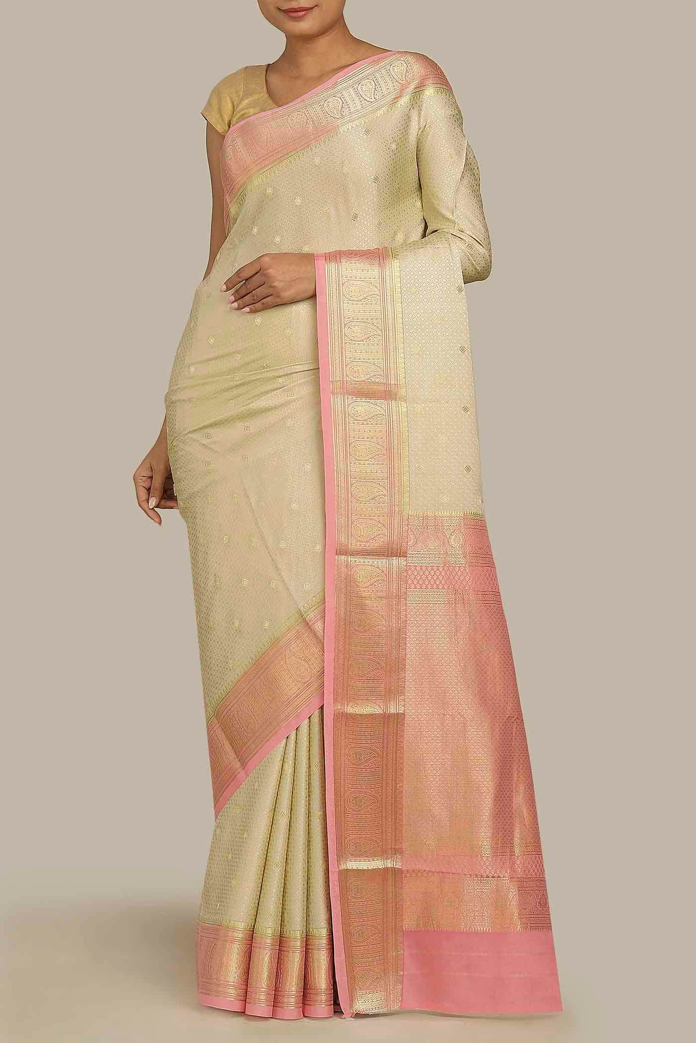 Cream Mysore Crepe Saree