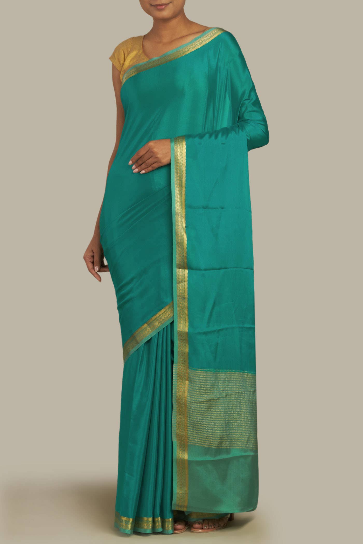 Cream Mysore Crepe Saree