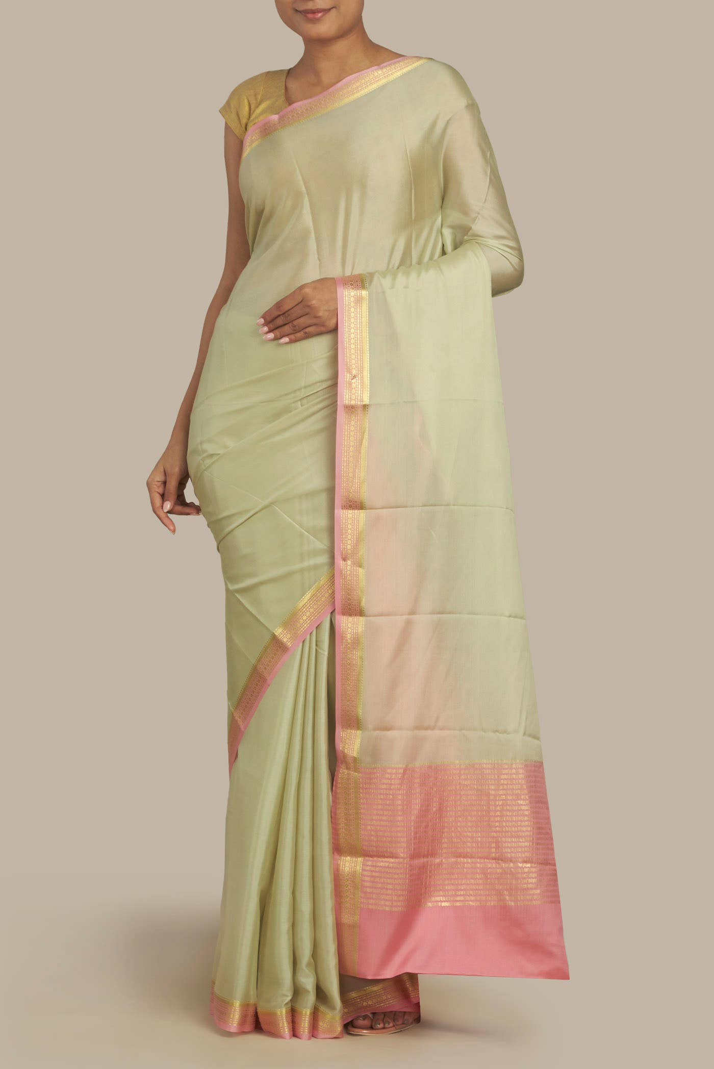 Beige Mysore Crepe Saree