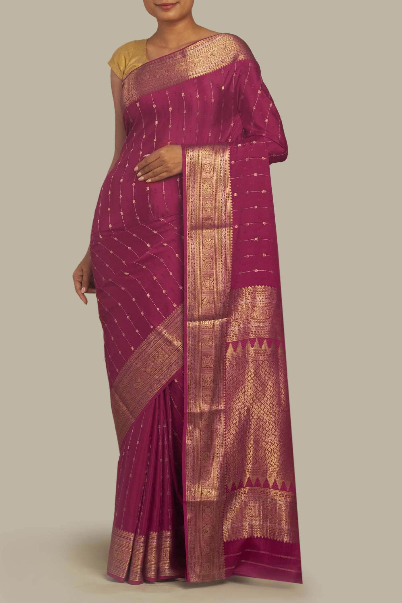 Dark Pink Mysore Crepe Saree