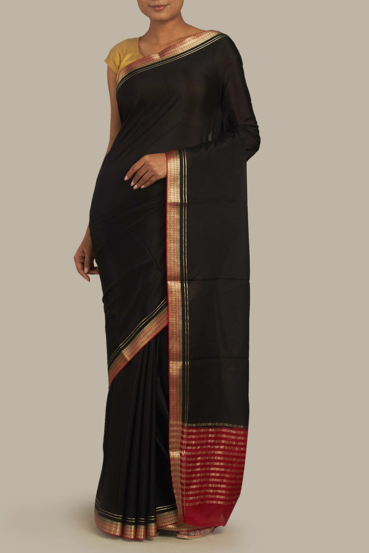 Black Mysore Crepe Saree