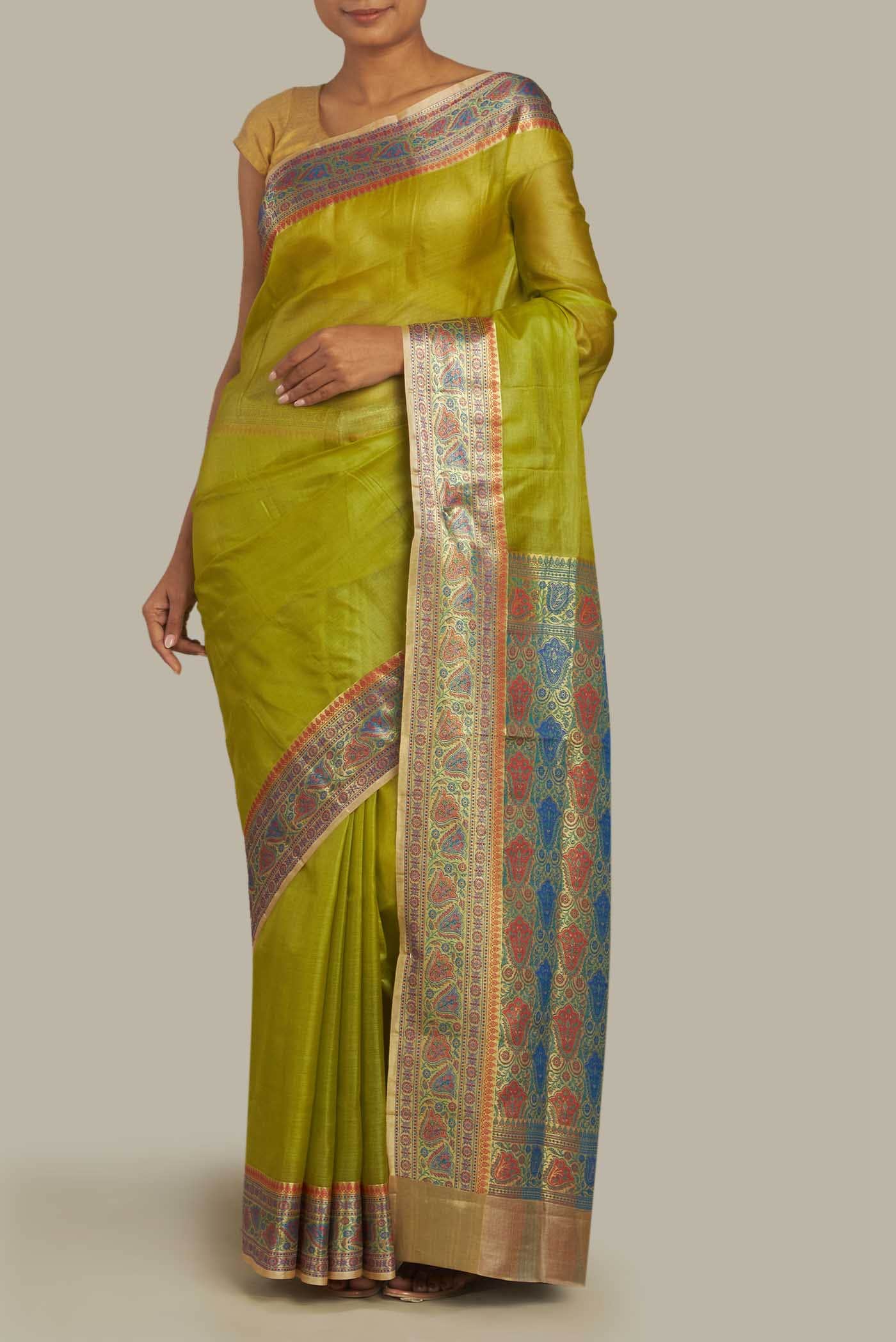 Green Banarasi Tussar Silk Saree