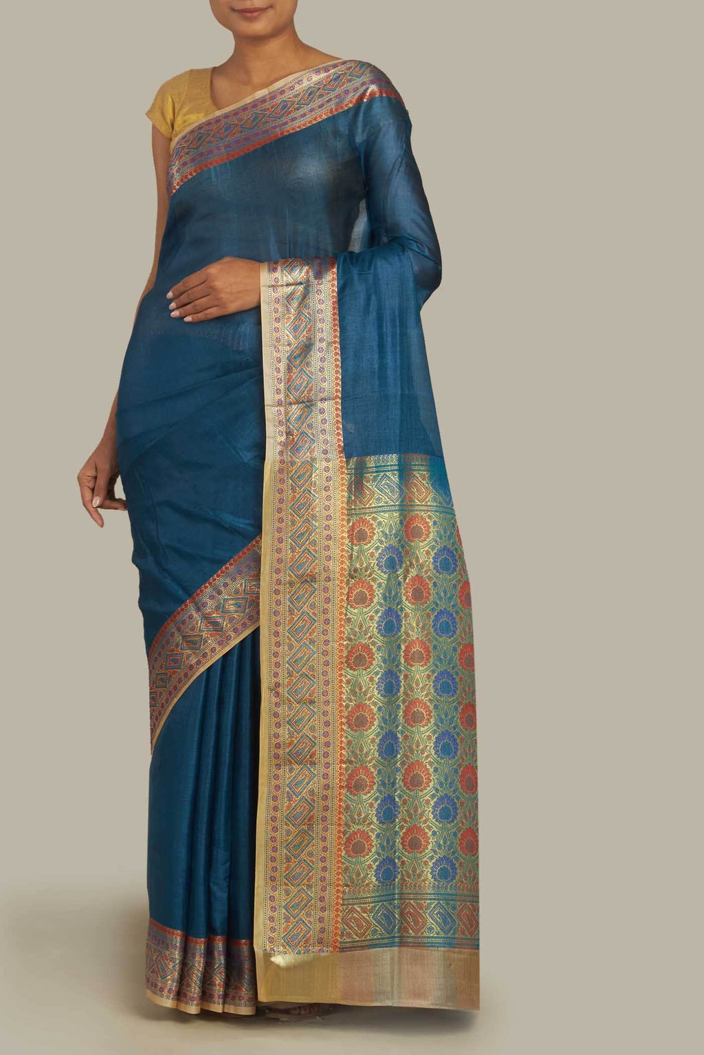 Blue Banarasi Tussar Silk Saree