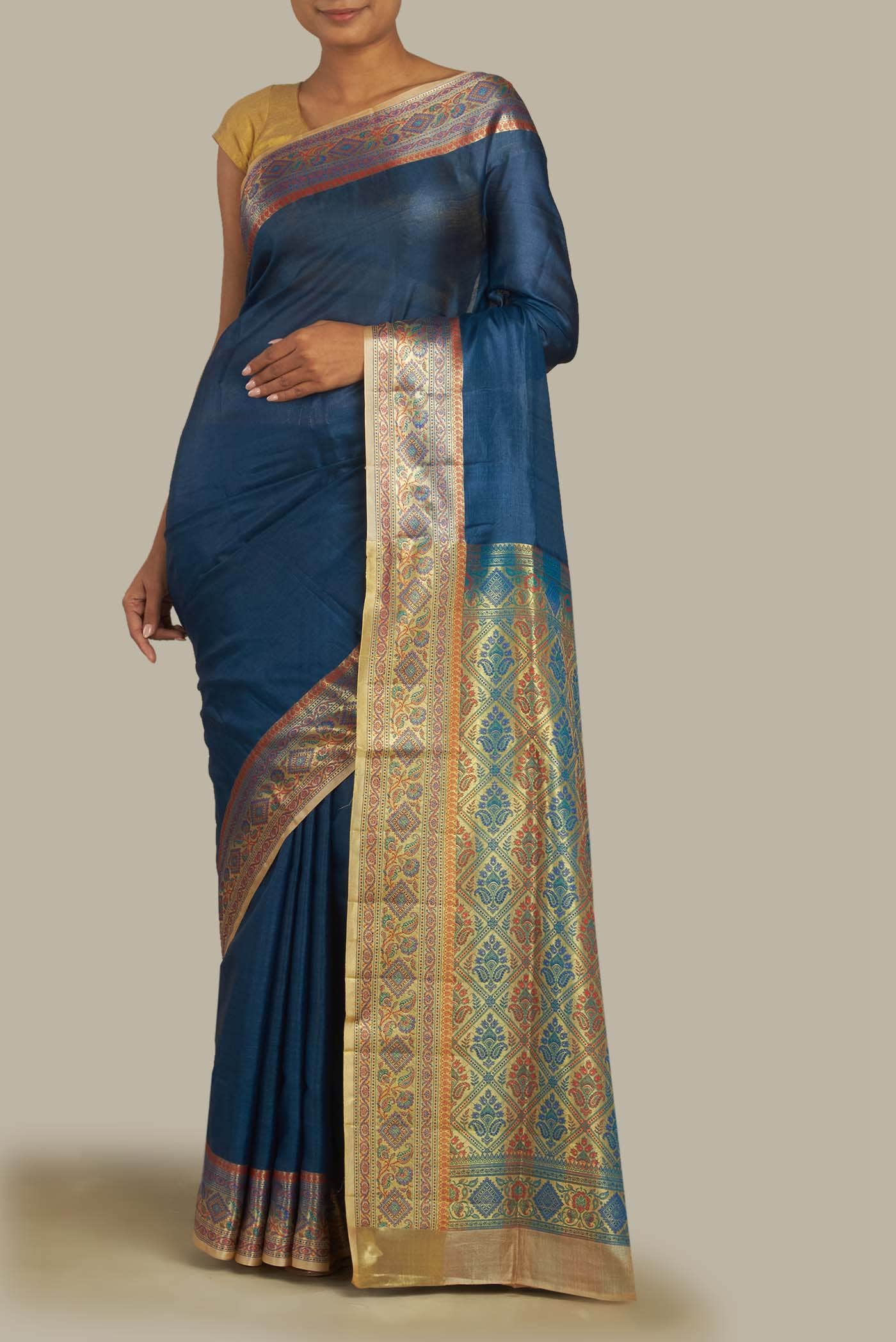 Blue Banarasi Tussar Silk Saree