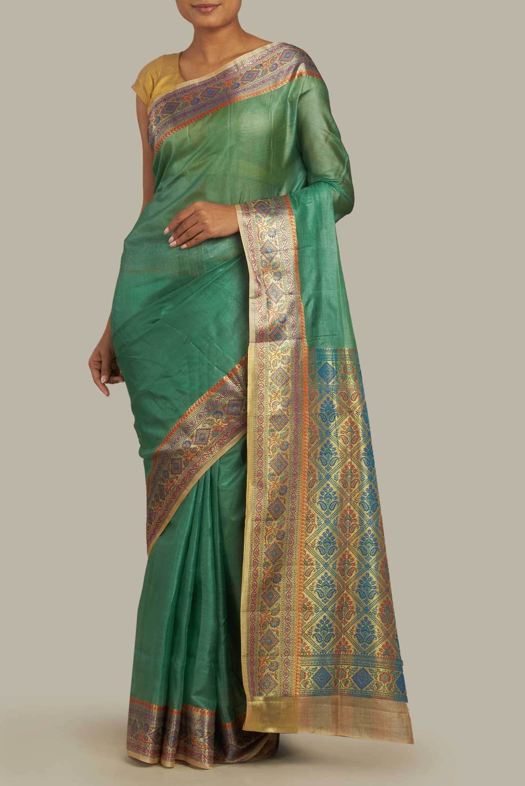 Green Banarasi Tussar Silk Saree