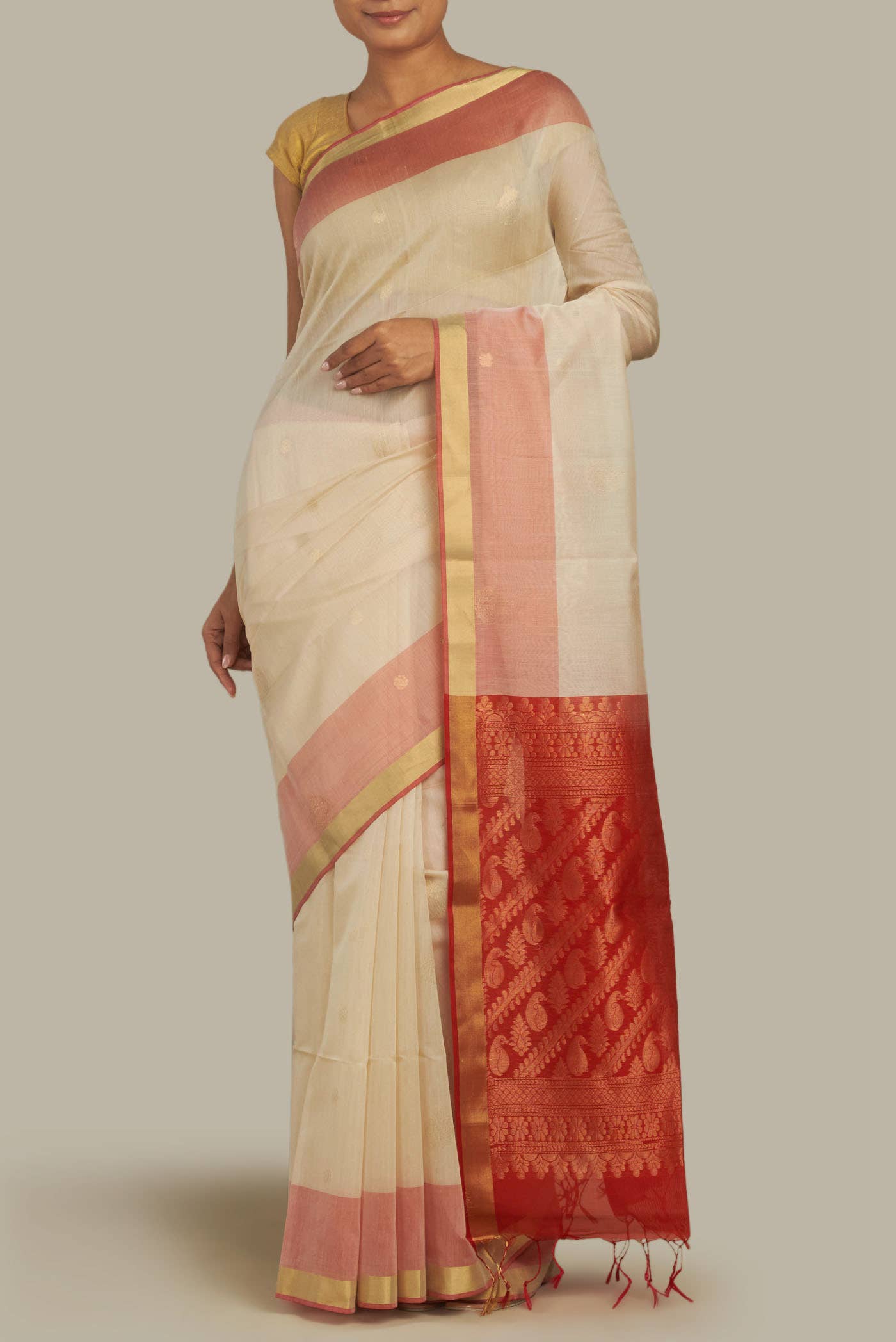 Cream Silk Cotton Saree