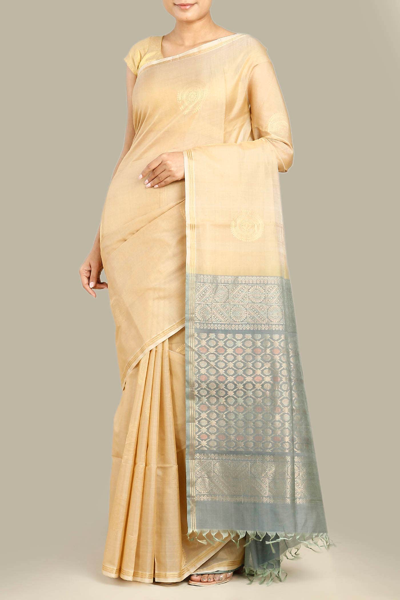 Cream Silk Cotton Saree