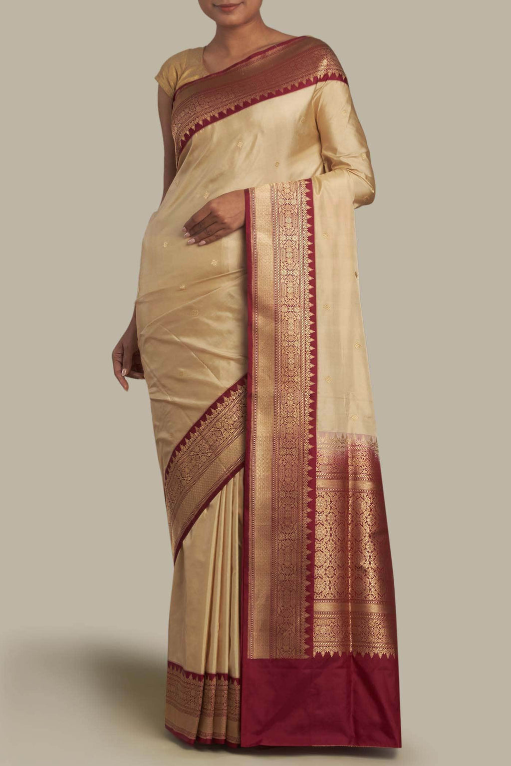 Beige Banarasi Silk Saree