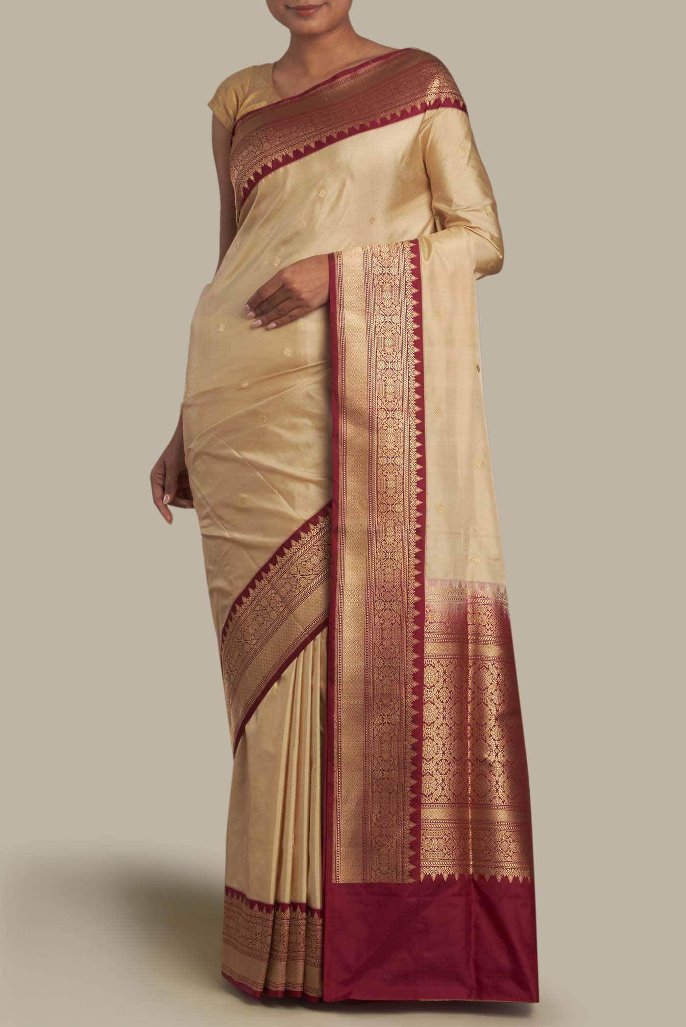 Beige Banarasi Silk Saree