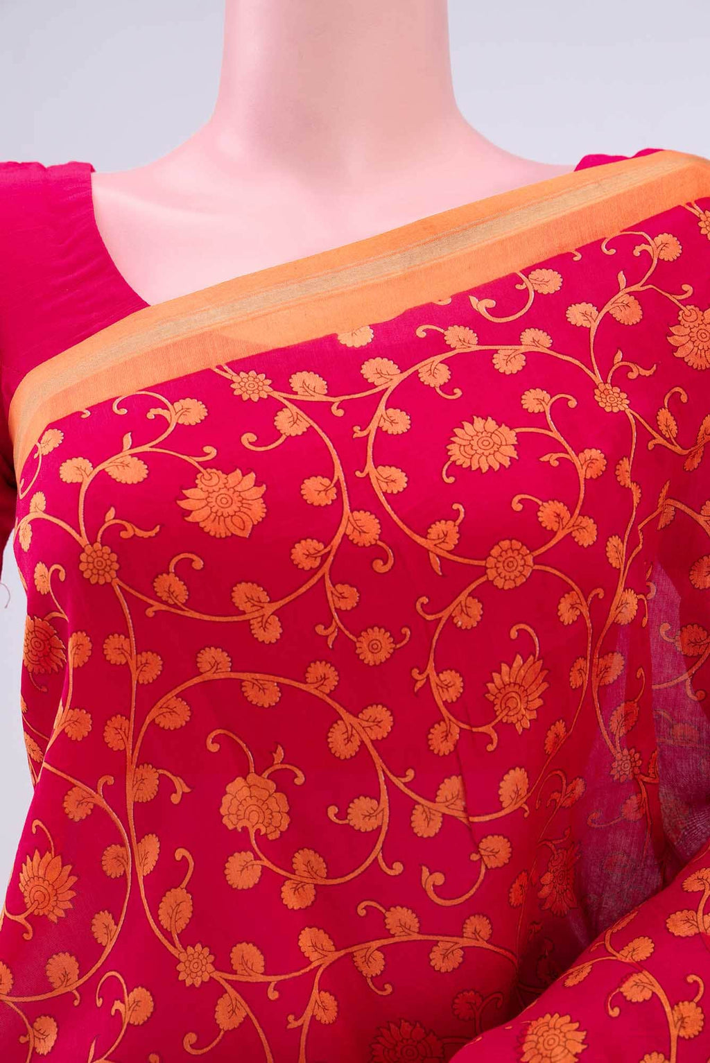 Deep Red Chanderi Silk Cotton Saree