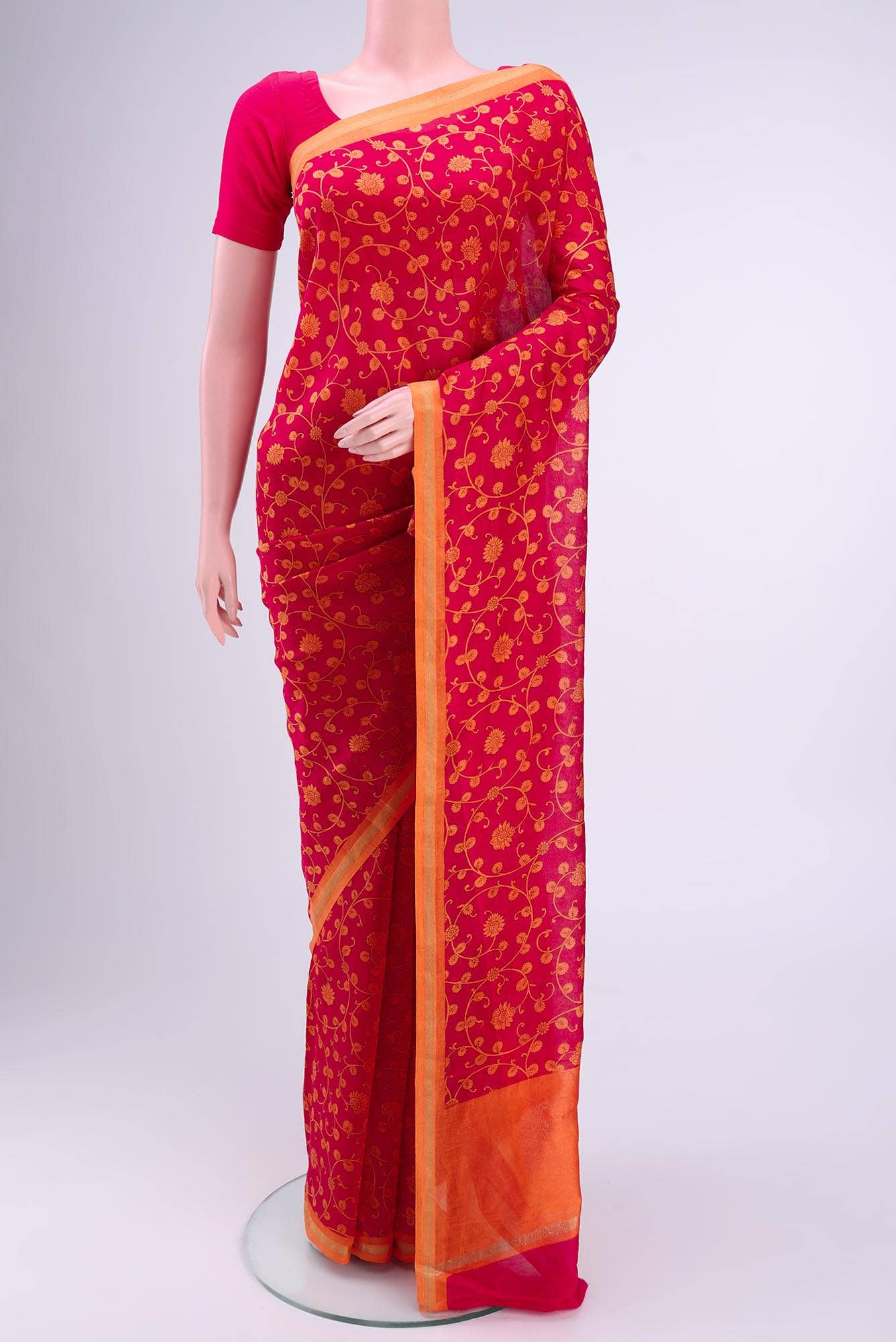 Deep Red Chanderi Silk Cotton Saree