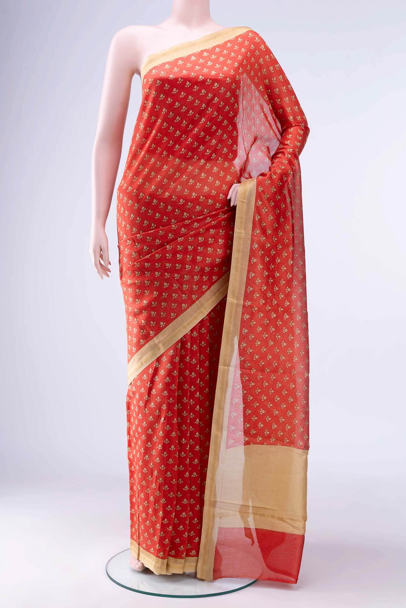 Rust Chanderi Silk Cotton Saree