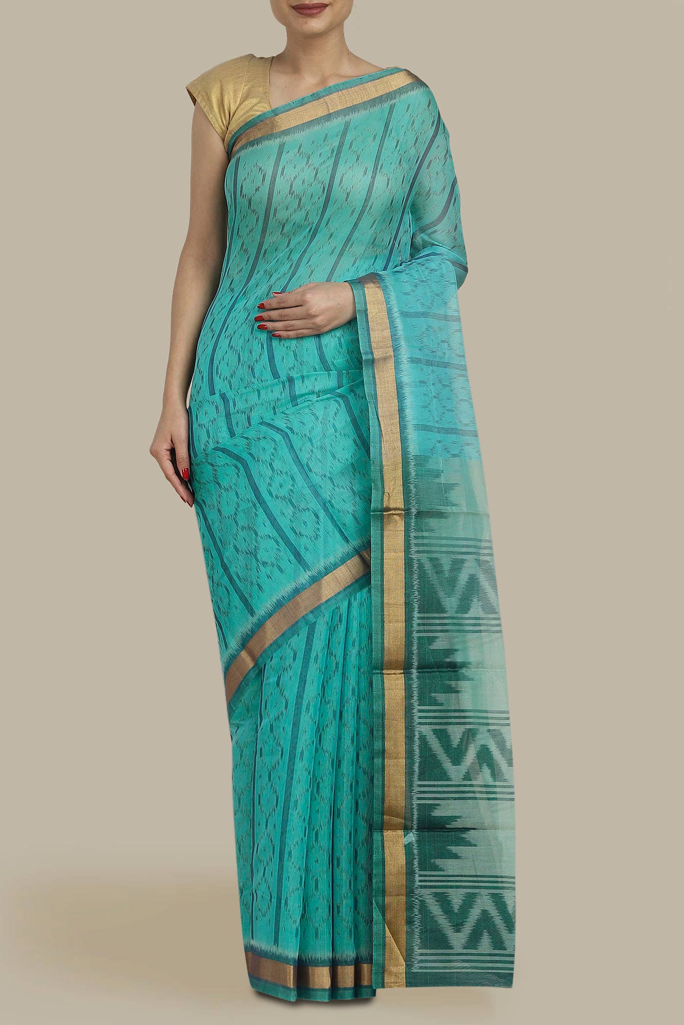 Turquoise Silk Cotton Saree