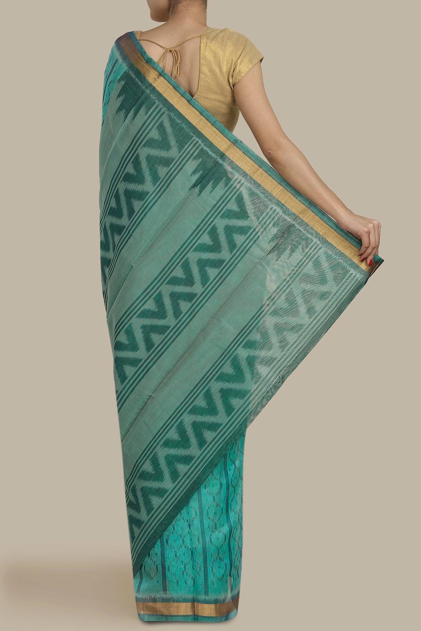 Turquoise Silk Cotton Saree