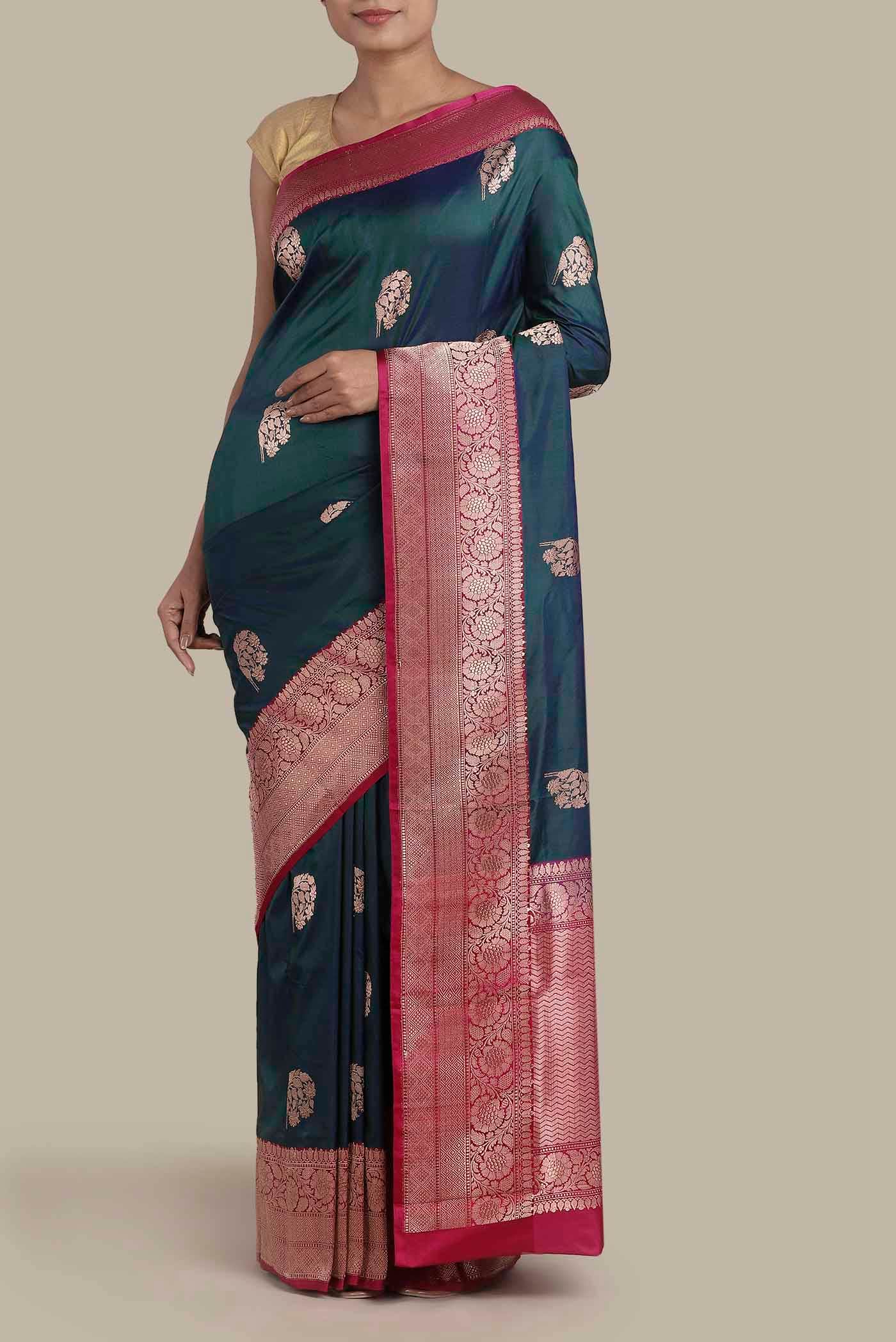 Blue Banarasi Katan Silk Saree
