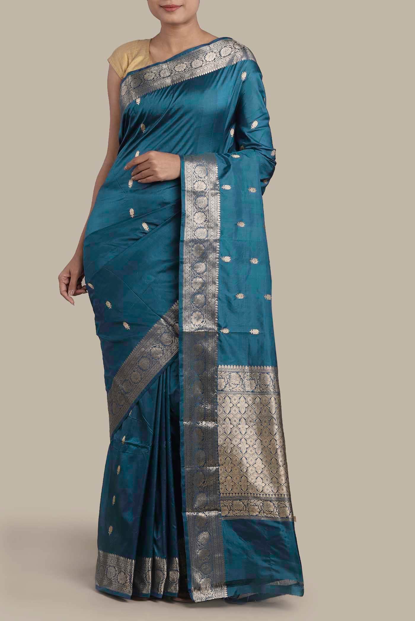 Blue Banarasi Katan Silk Saree