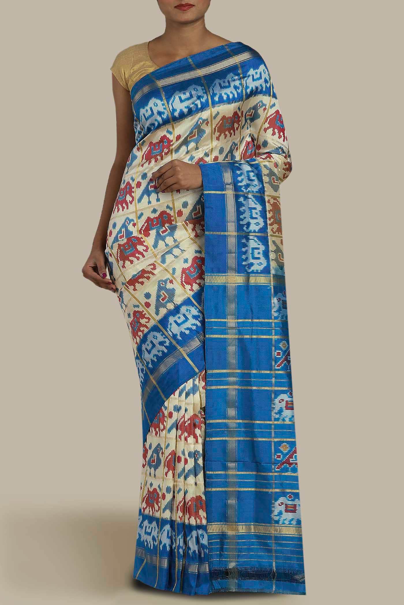 Cream Pochampally Silk Saree