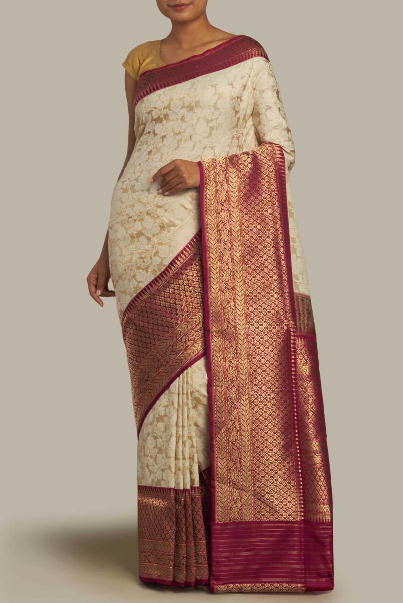 Beige Banarasi Silk Saree