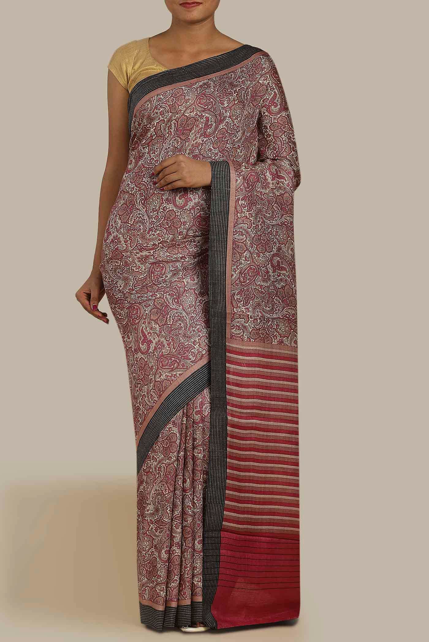 Beige Pashmina Silk Saree