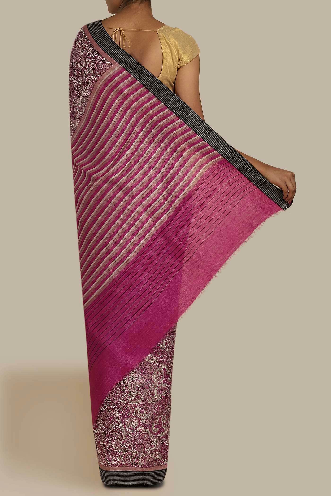 Beige Pashmina Silk Saree