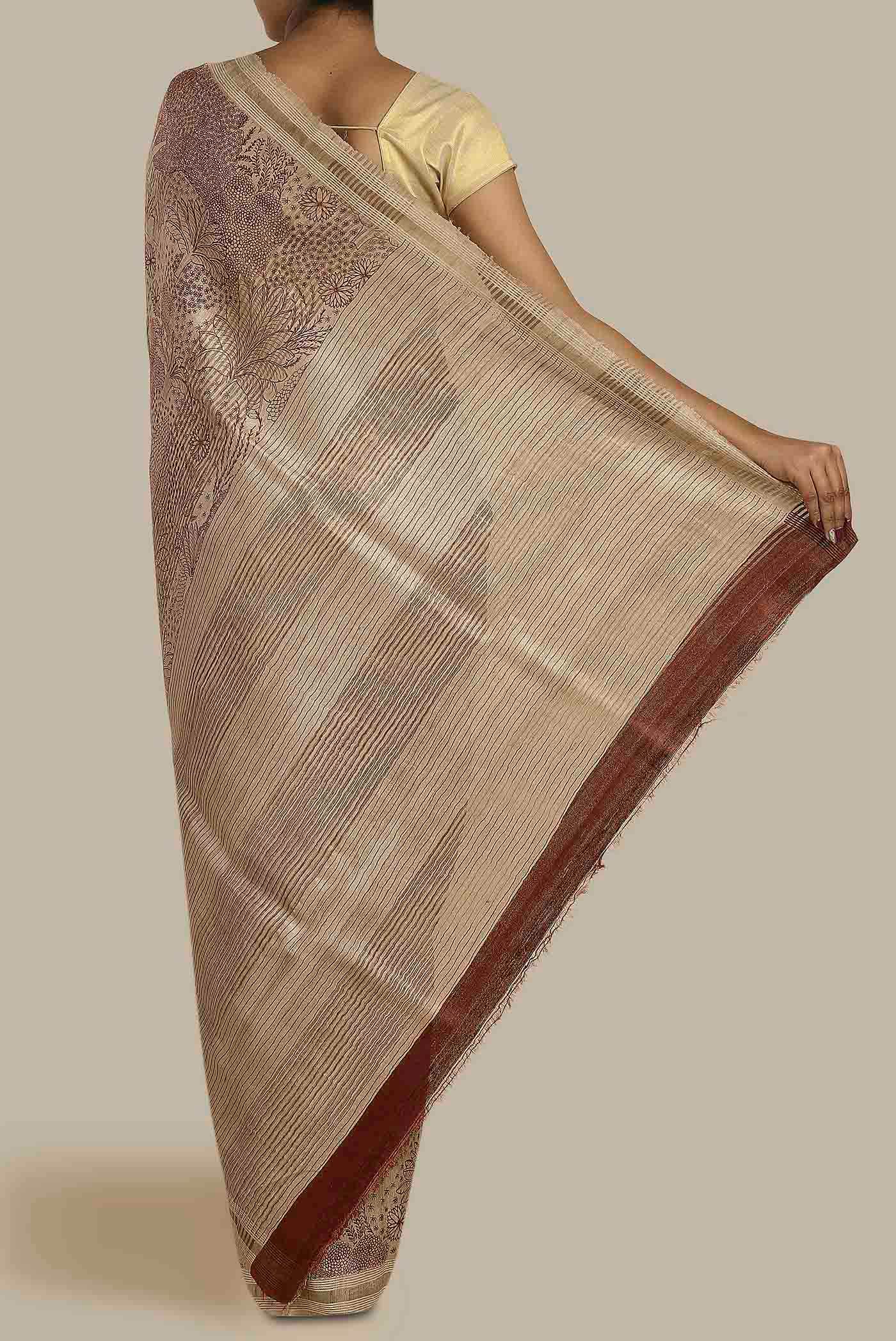 Beige Bhagalpuri Tussar Silk Saree