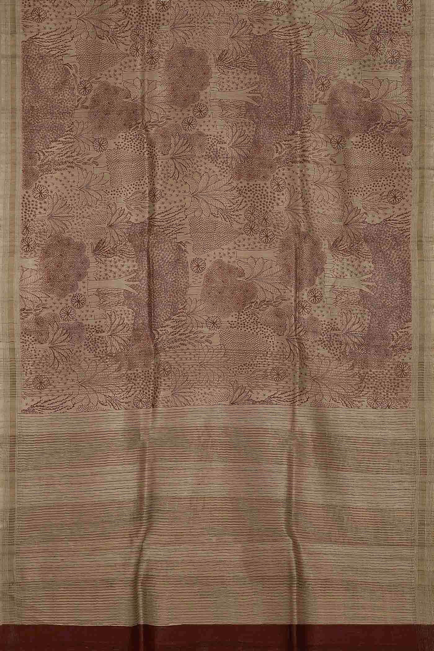 Beige Bhagalpuri Tussar Silk Saree