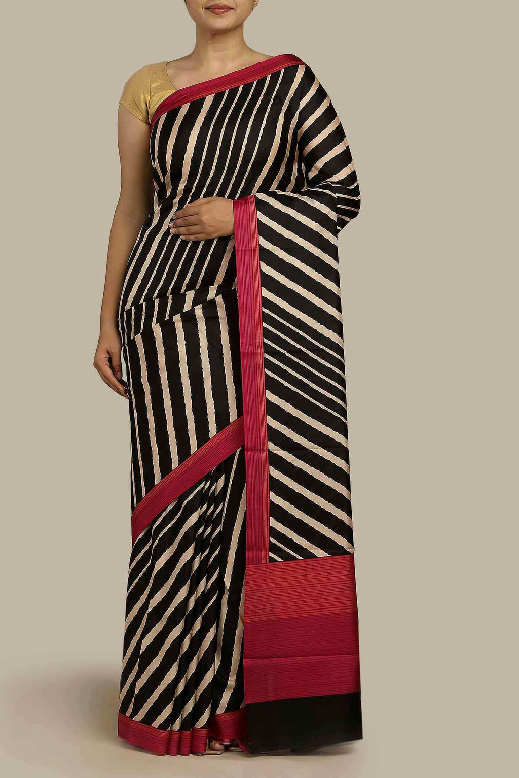 Black Printed Silk Saree
