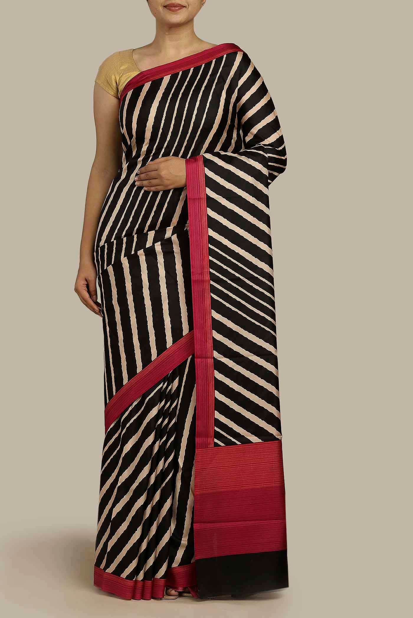 Black Printed Silk Saree