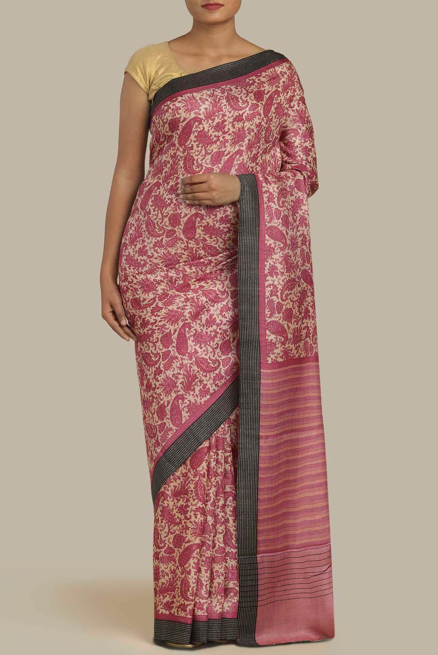 Beige Pashmina Silk Saree