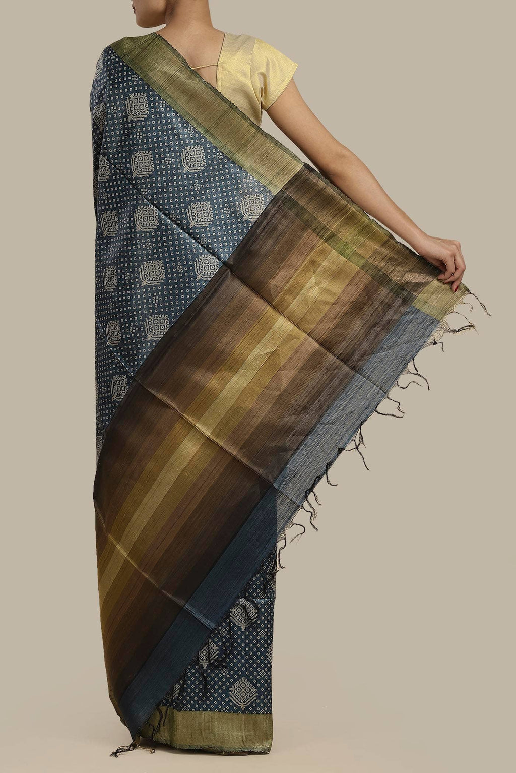 Blue Bhagalpuri Tussar Silk Saree