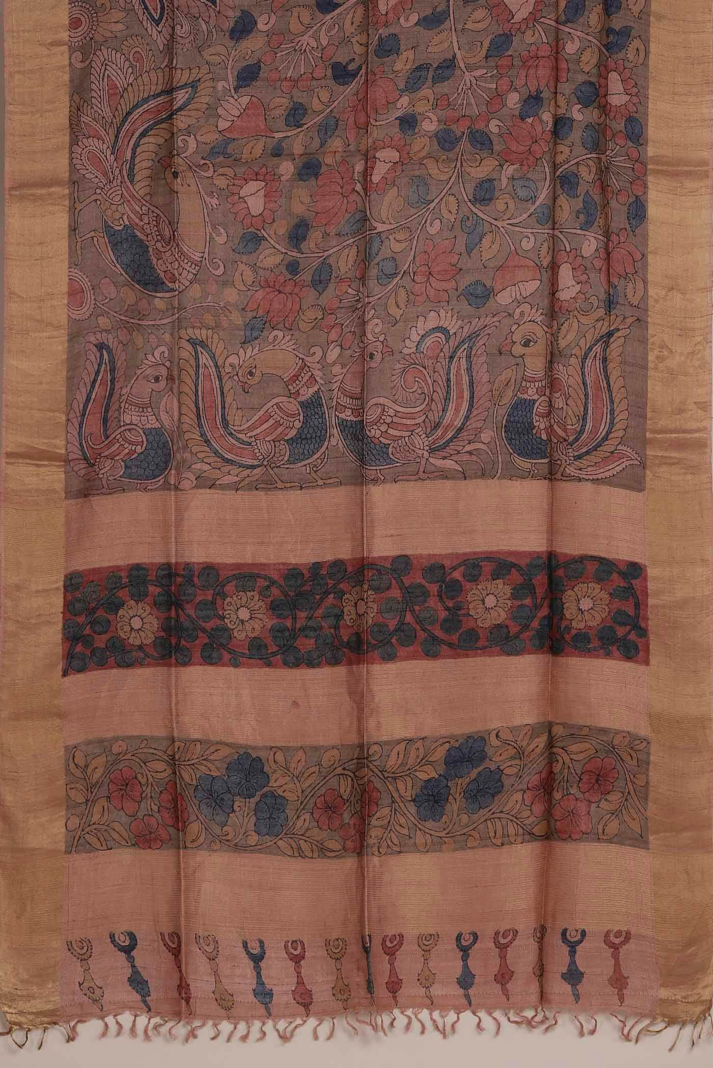 Beige Tussar Silk Saree