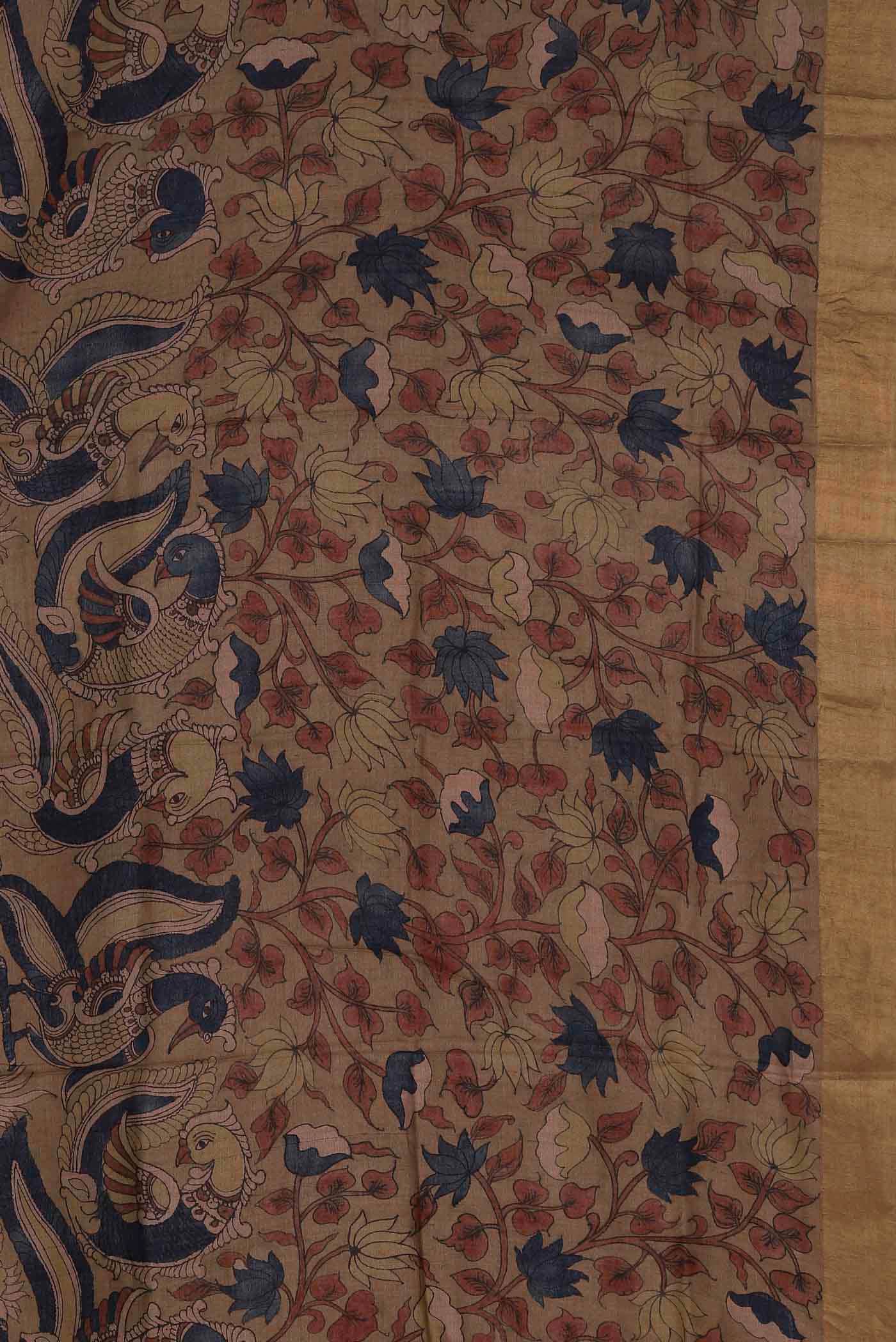Beige Tussar Silk Saree