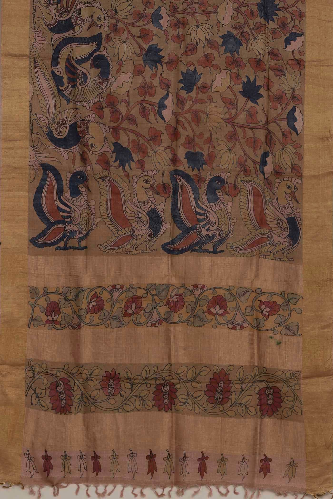 Beige Tussar Silk Saree