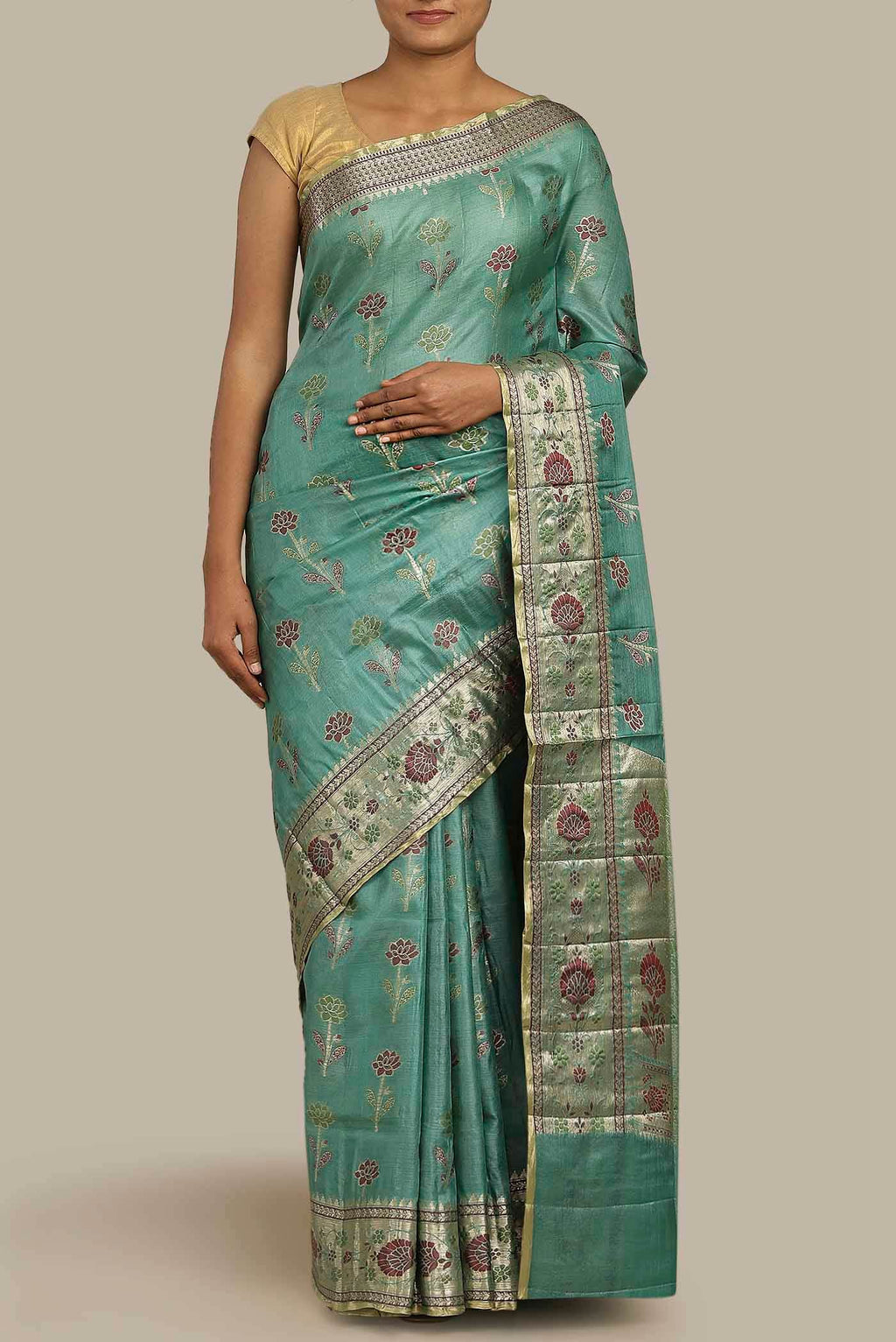 Green Banarasi Tussar Silk Saree