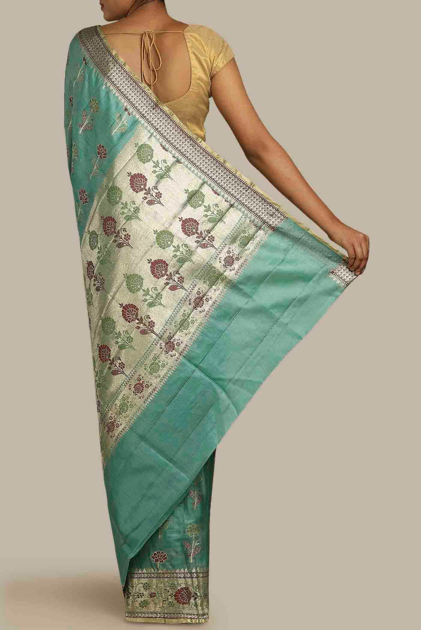 Green Banarasi Tussar Silk Saree