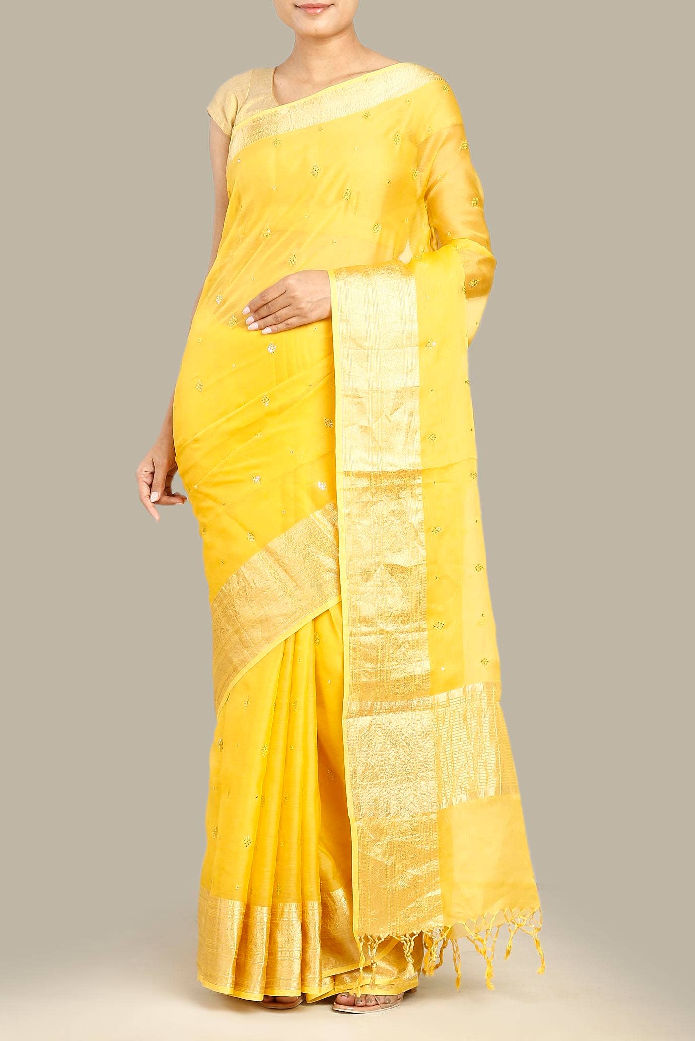 Yellow Maheshwari Silk Cotton Saree