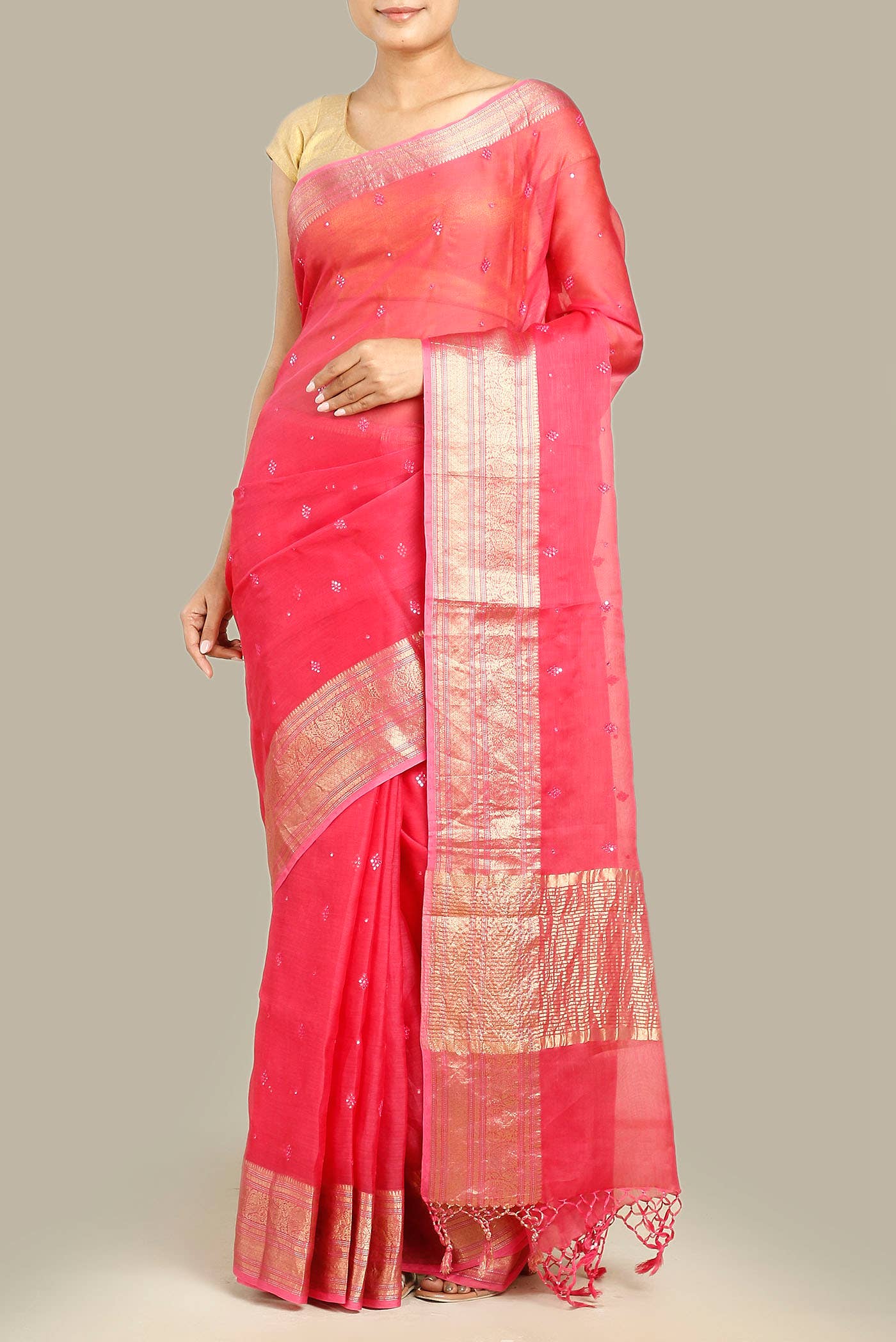 Pink Maheshwari Silk Cotton Saree